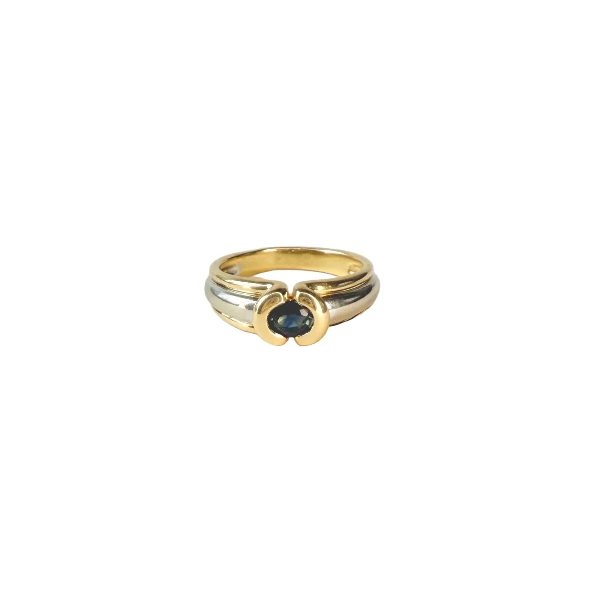 Bague Jonc en or jaune, or blanc et saphir - Image 5