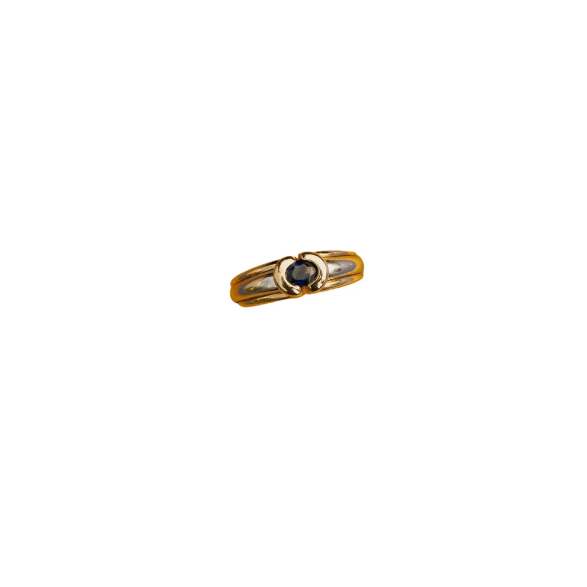 Bague Jonc en or jaune, or blanc et saphir - Image 6