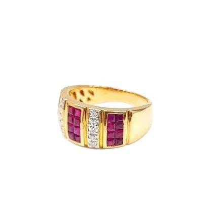 Bague Jonc en or jaune, rubis et diamants - Image 4