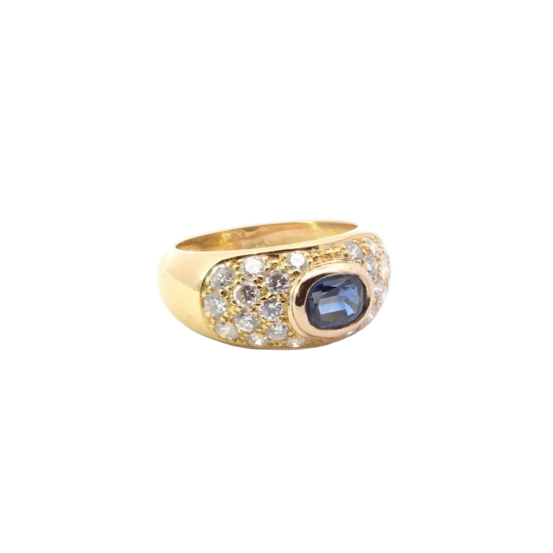 Bague Jonc en or jaune, saphir et diamants - Image 3