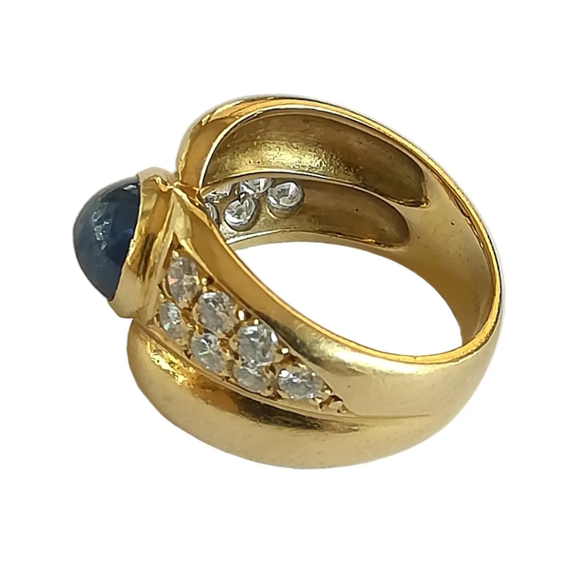 Bague Jonc en or jaune, saphir et diamants - Image 3