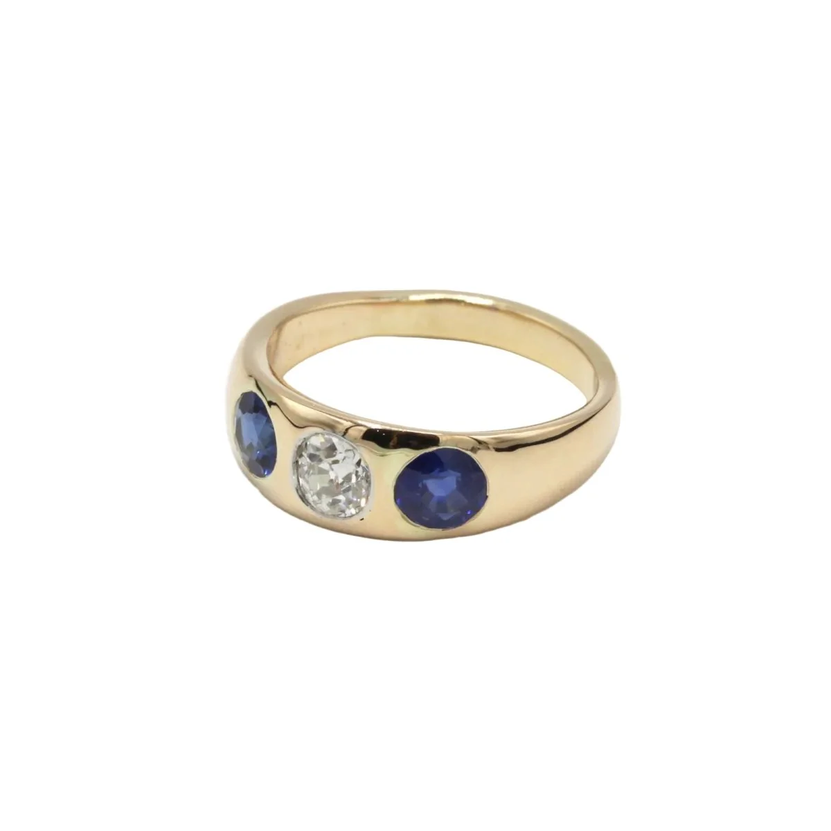 Bague Jonc en or jaune, saphirs et diamant - Image 4