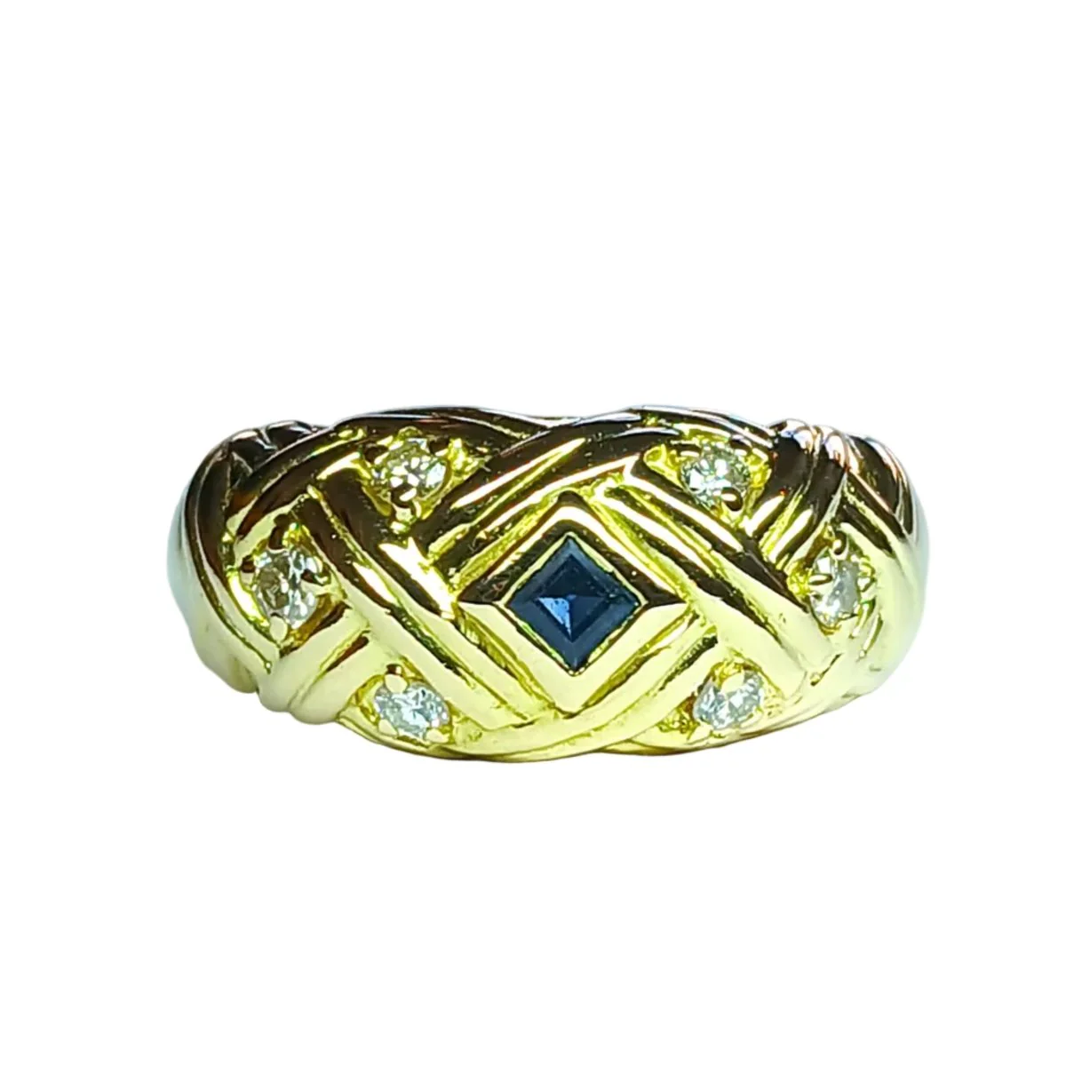 Bague Jonc en or jaune, saphirs et diamants