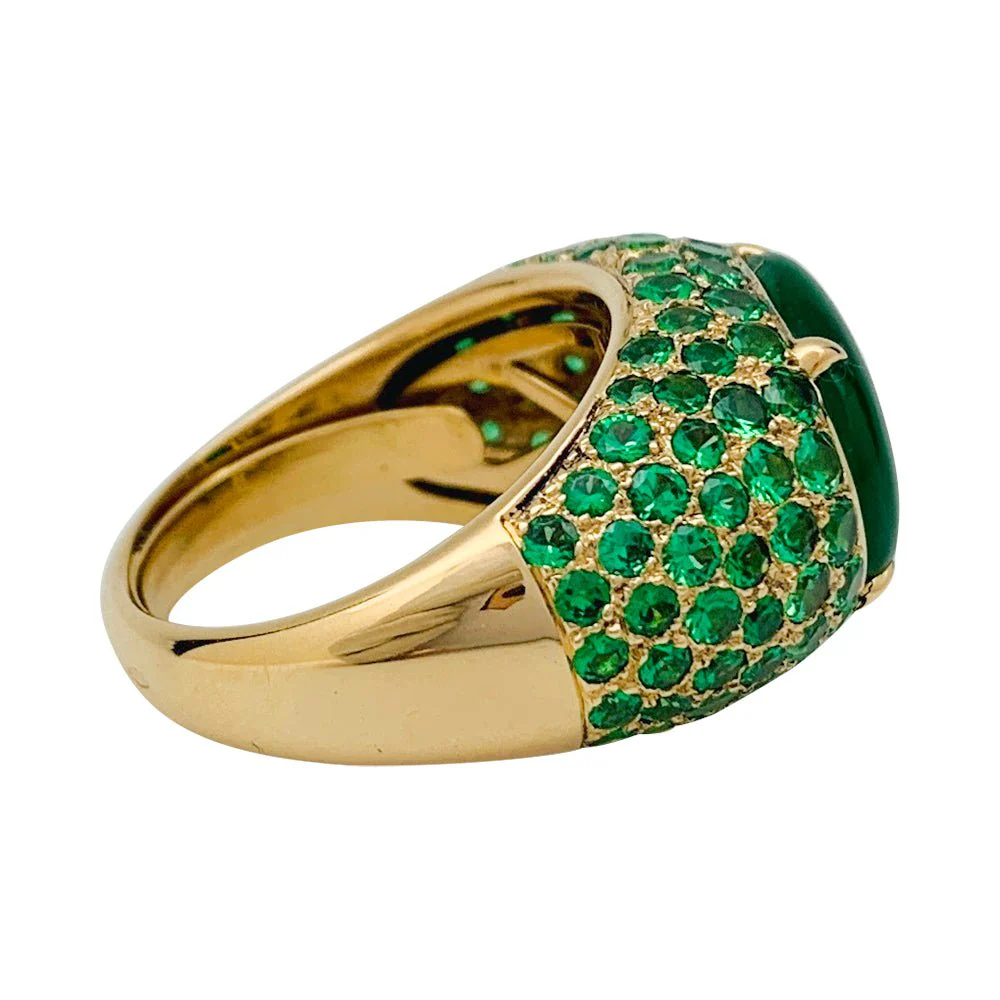 Bague jonc en or jaune, tsavorites et jadéite - Image 3