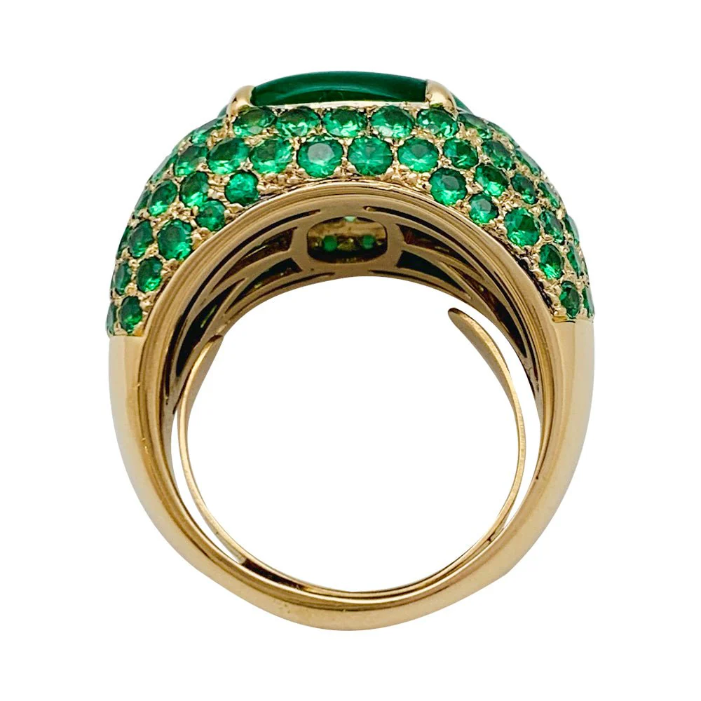 Bague jonc en or jaune, tsavorites et jadéite - Image 4