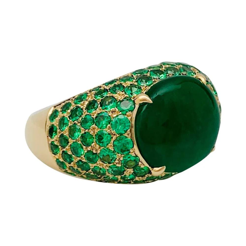 Bague jonc en or jaune, tsavorites et jadéite - Image 5