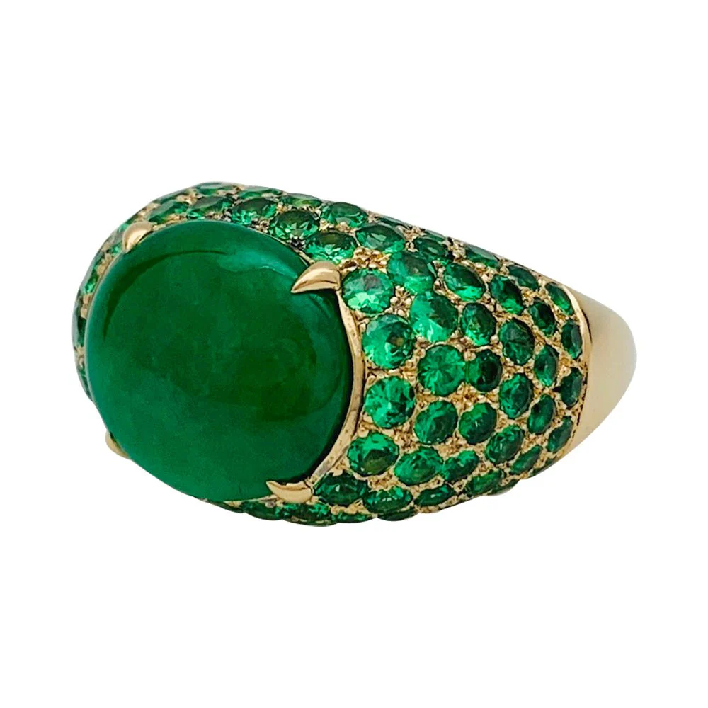 Bague jonc en or jaune, tsavorites et jadéite - Image 6