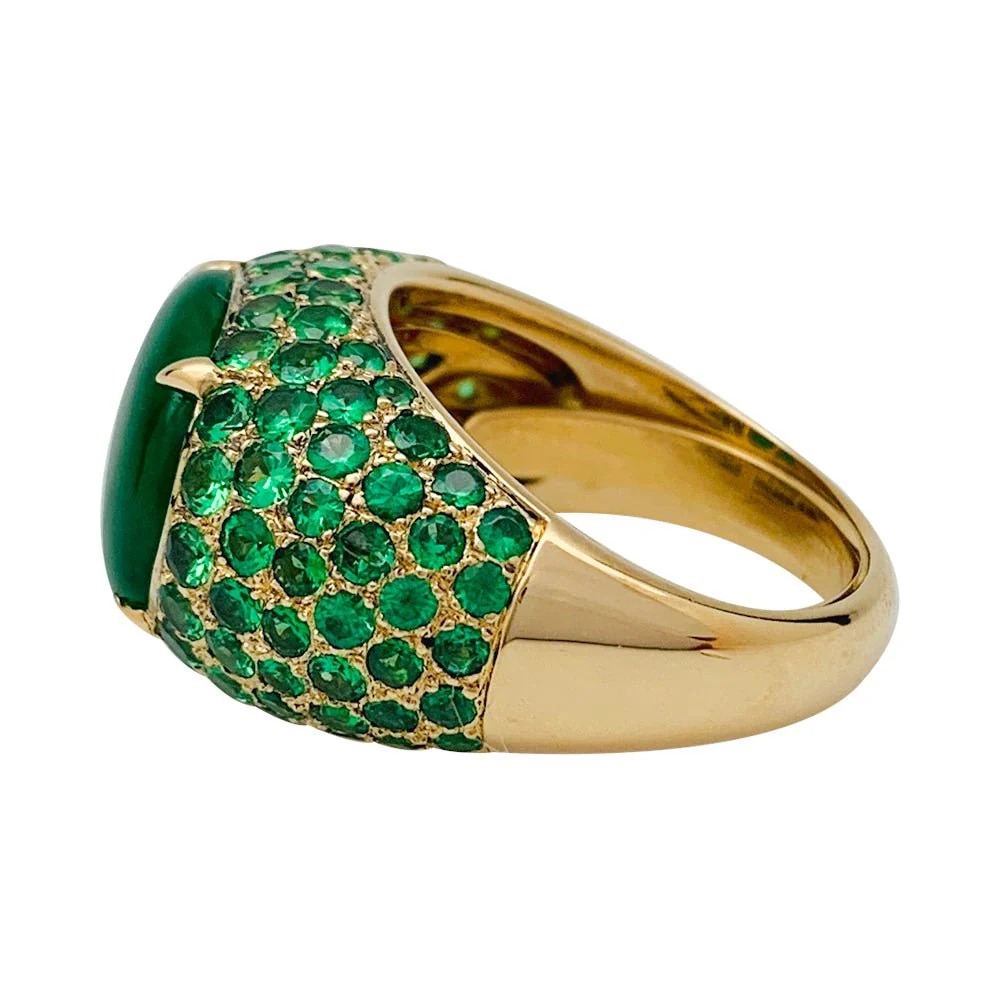 Bague jonc en or jaune, tsavorites et jadéite - Image 7