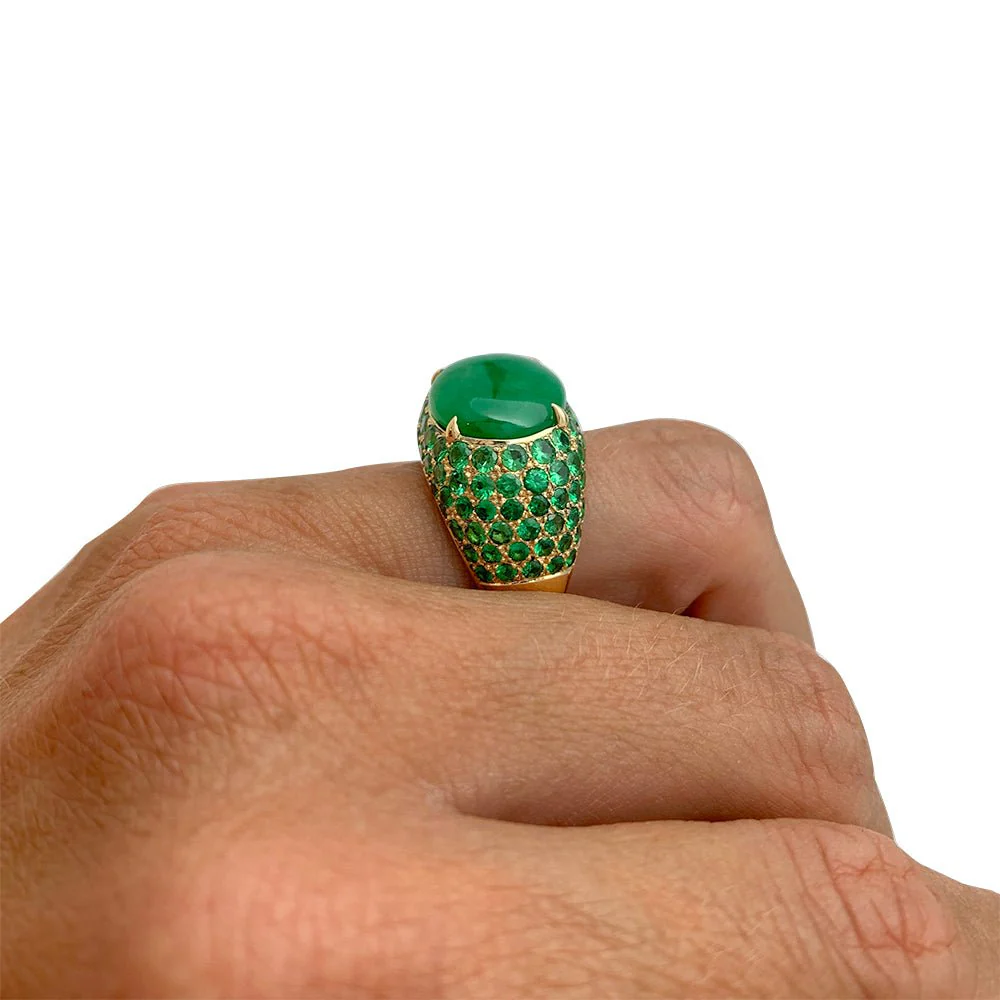 Bague jonc en or jaune, tsavorites et jadéite - Image 8