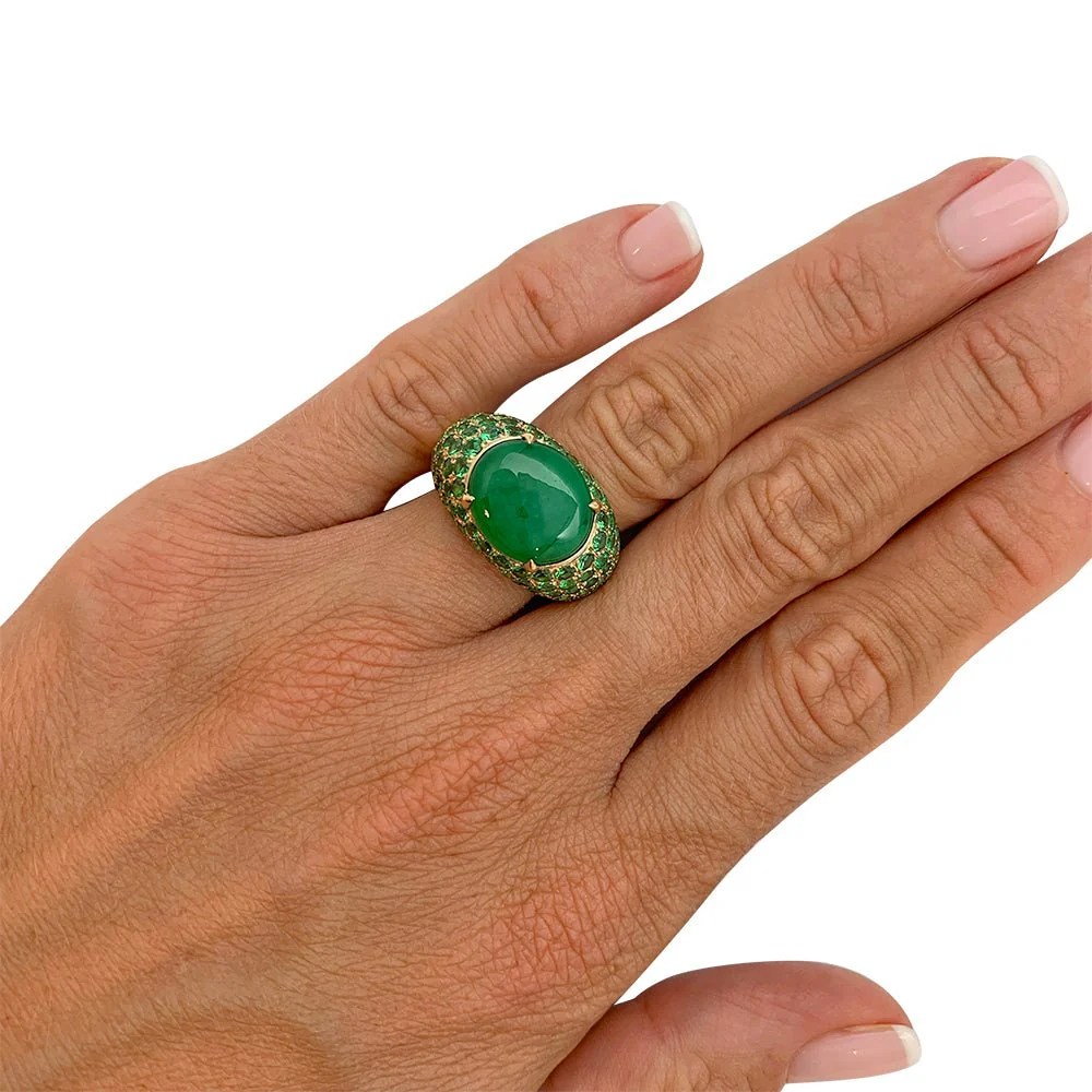 Bague jonc en or jaune, tsavorites et jadéite - Image 9