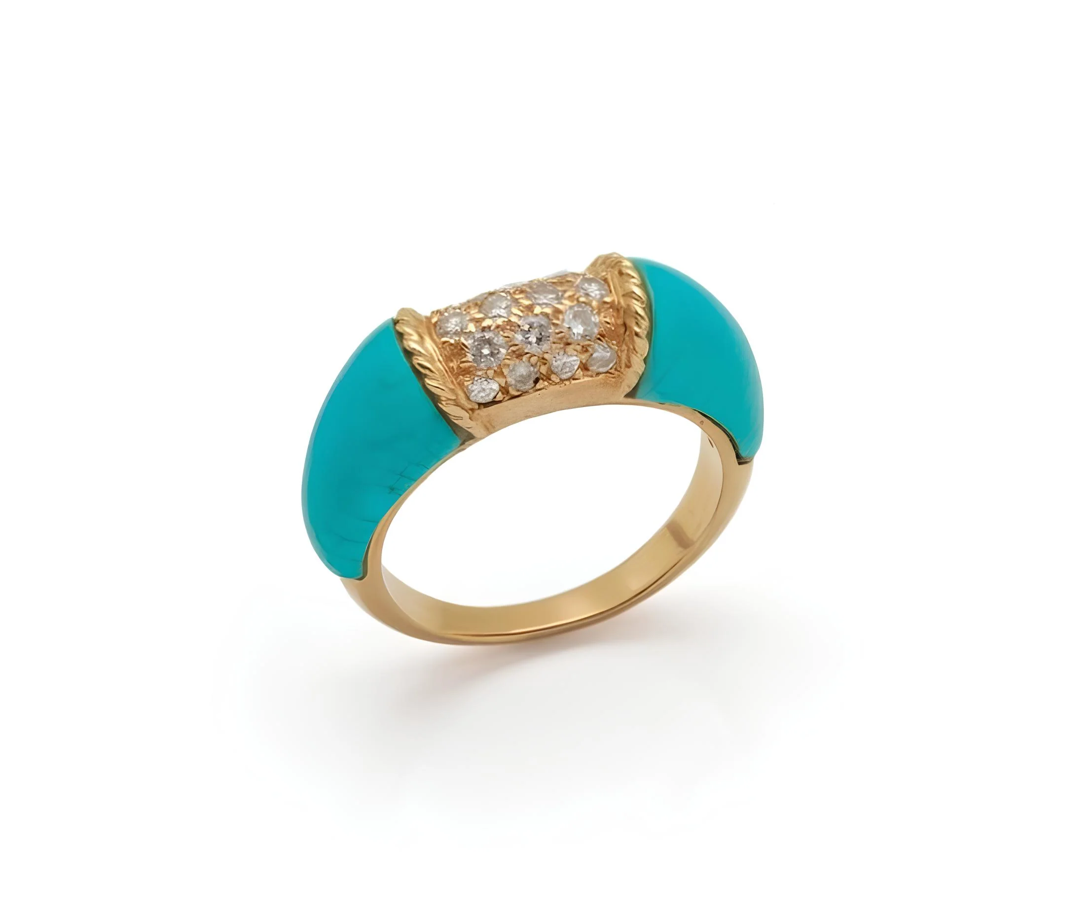 Bague Jonc en or jaune, turquoise et diamants - Image 3