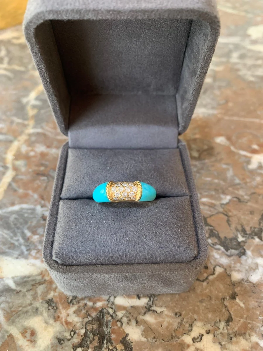 Bague Jonc en or jaune, turquoise et diamants - Image 4
