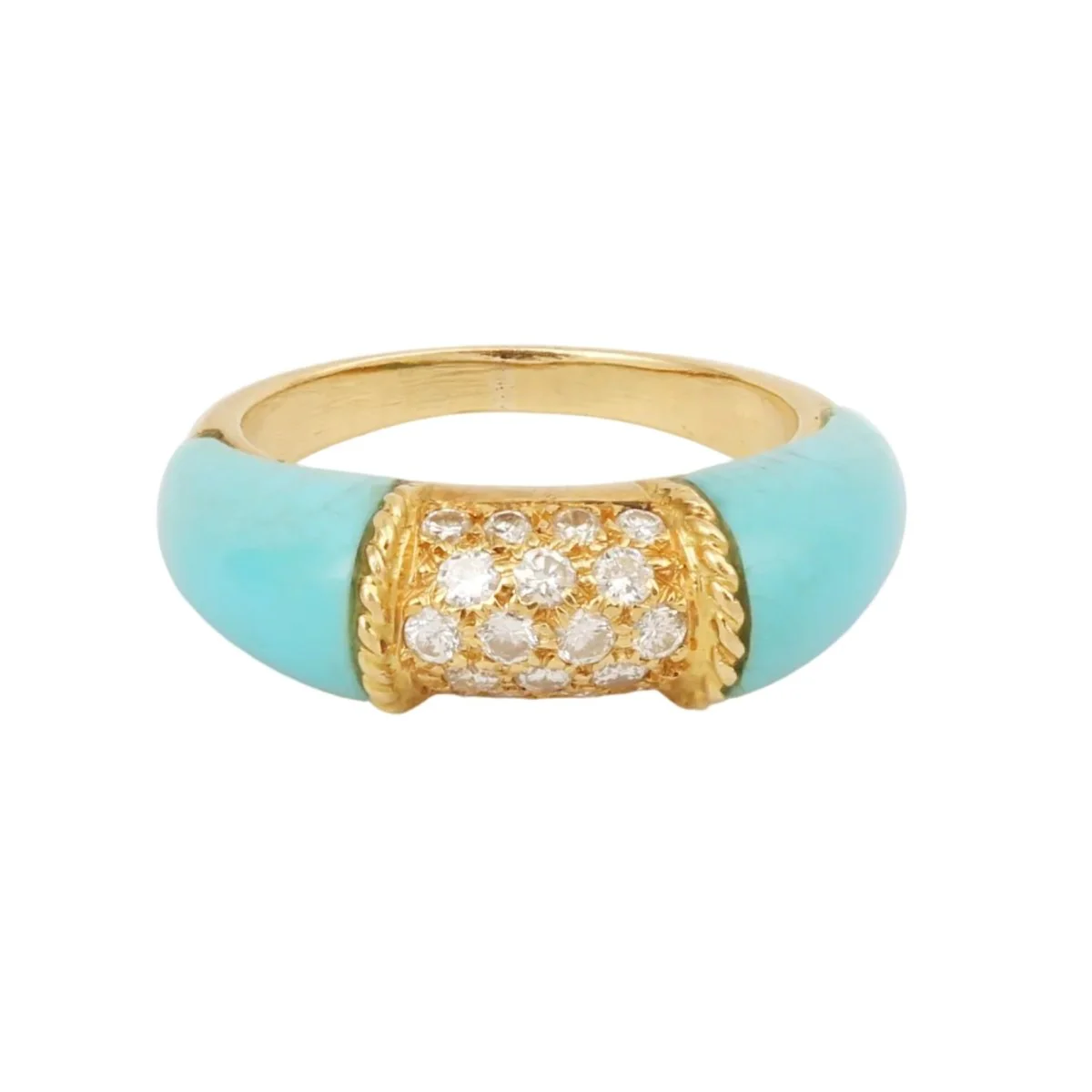 Bague Jonc en or jaune, turquoise et diamants - Image 5
