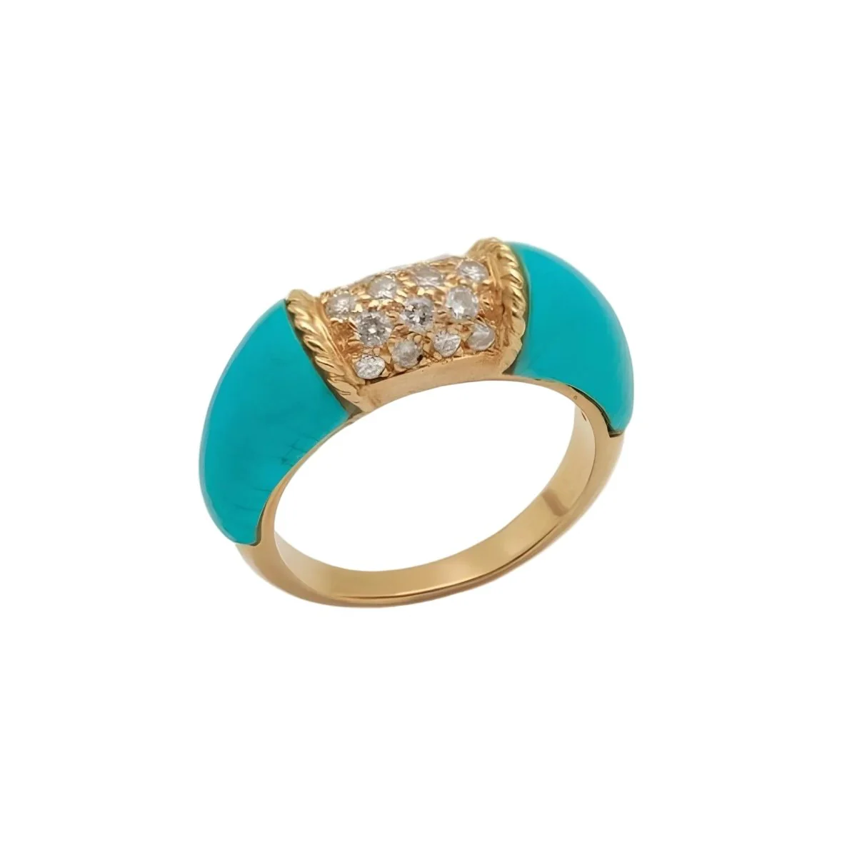 Bague Jonc en or jaune, turquoise et diamants - Image 7