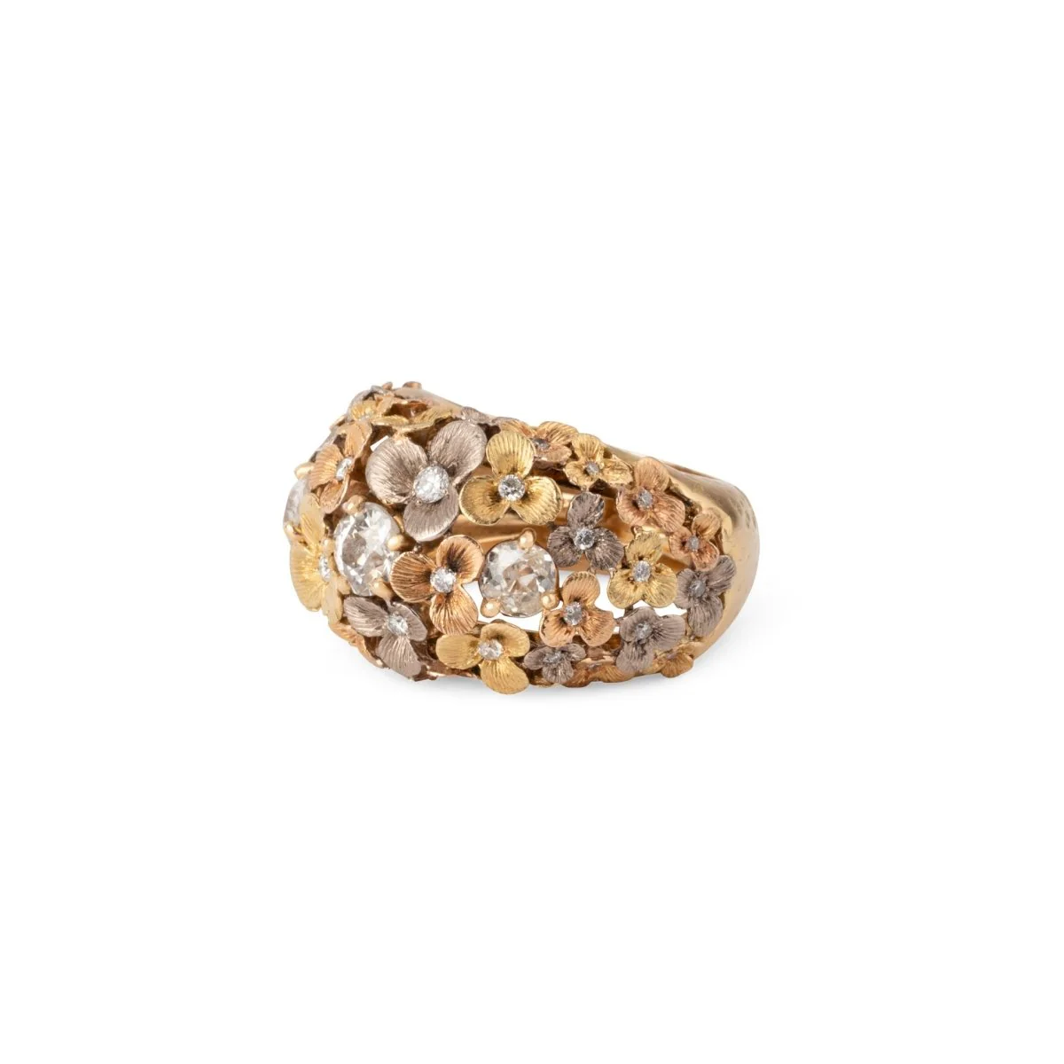 Bague 3 ors ornée de décor floral intercalée de diamant - Image 2