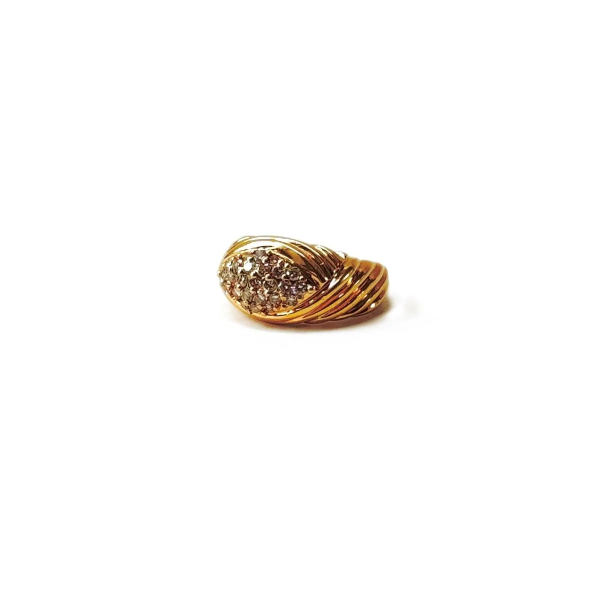 Bague jonc godronnée en or jaune et diamant