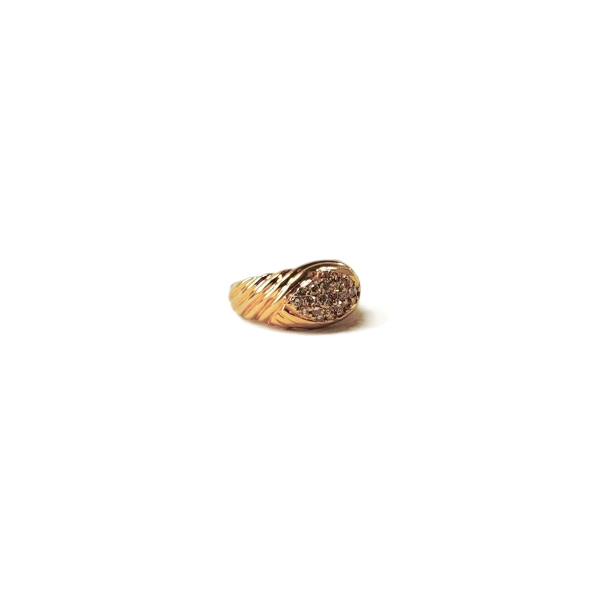 Bague jonc godronnée en or jaune et diamant - Image 2