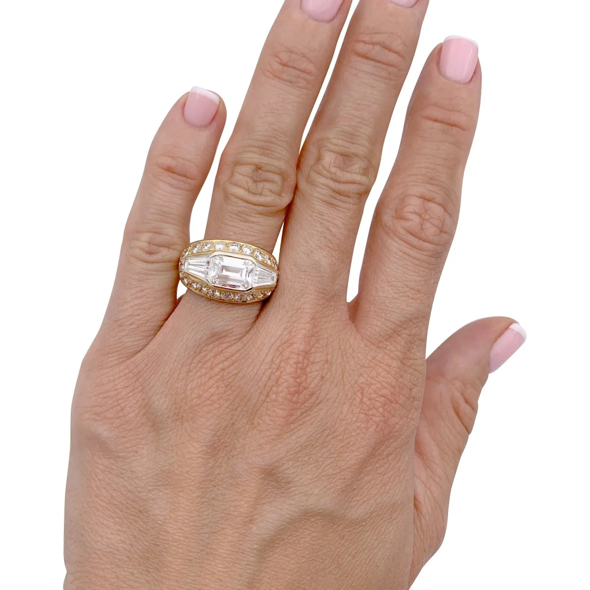 Bague jonc, or jaune, diamants. - Image 2