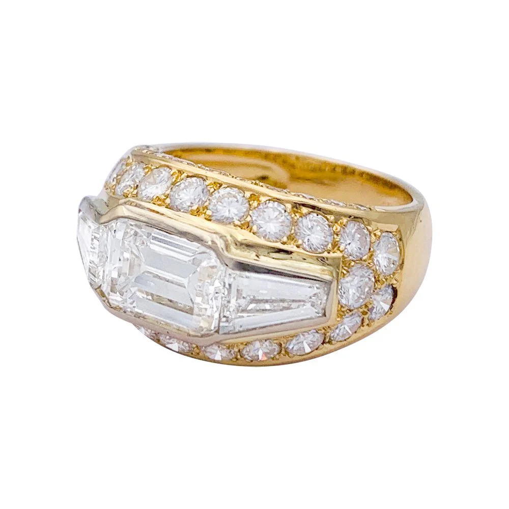 Bague jonc, or jaune, diamants. - Image 6