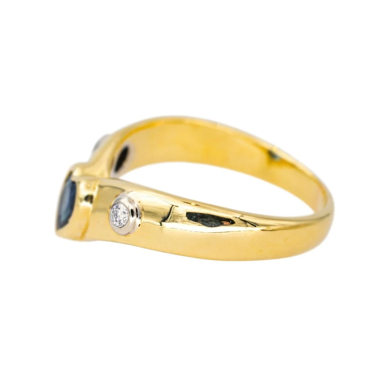 Bague Jonc en or jaune, saphir et diamants - Image 4