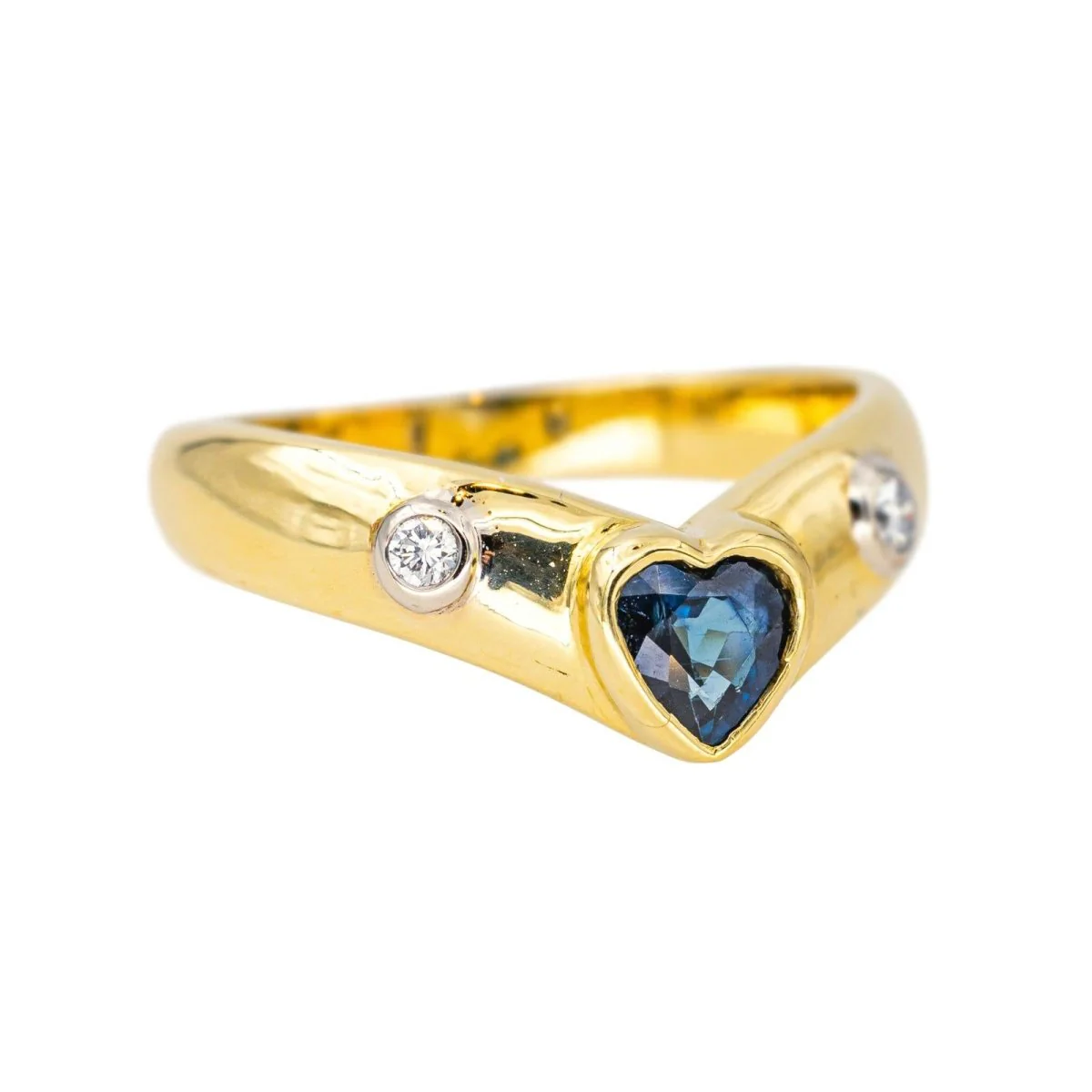 Bague Jonc en or jaune, saphir et diamants - Image 6