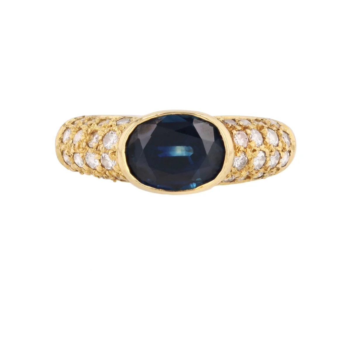Bague Jonc en or jaune, saphir et diamants