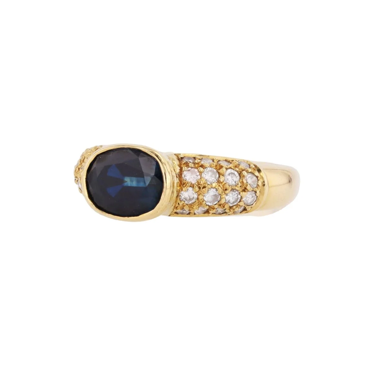Bague Jonc en or jaune, saphir et diamants - Image 4