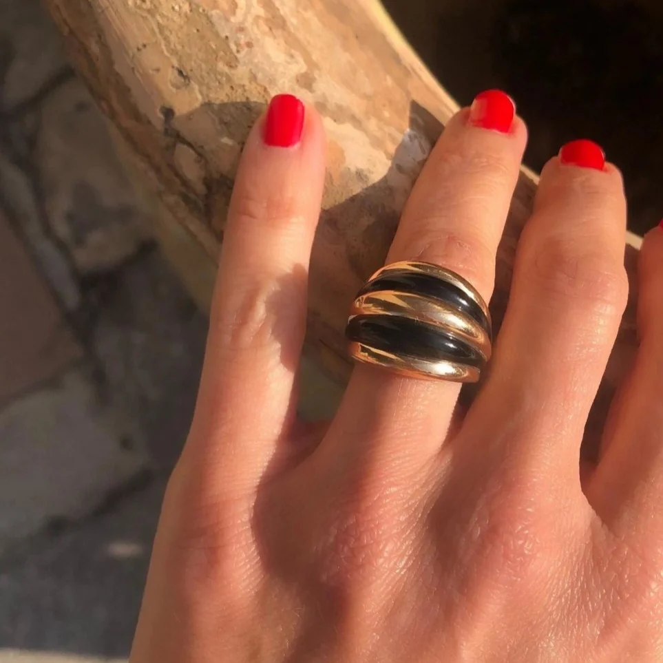 Bague Jonc DAMIANI en or rose et onyx - Image 2