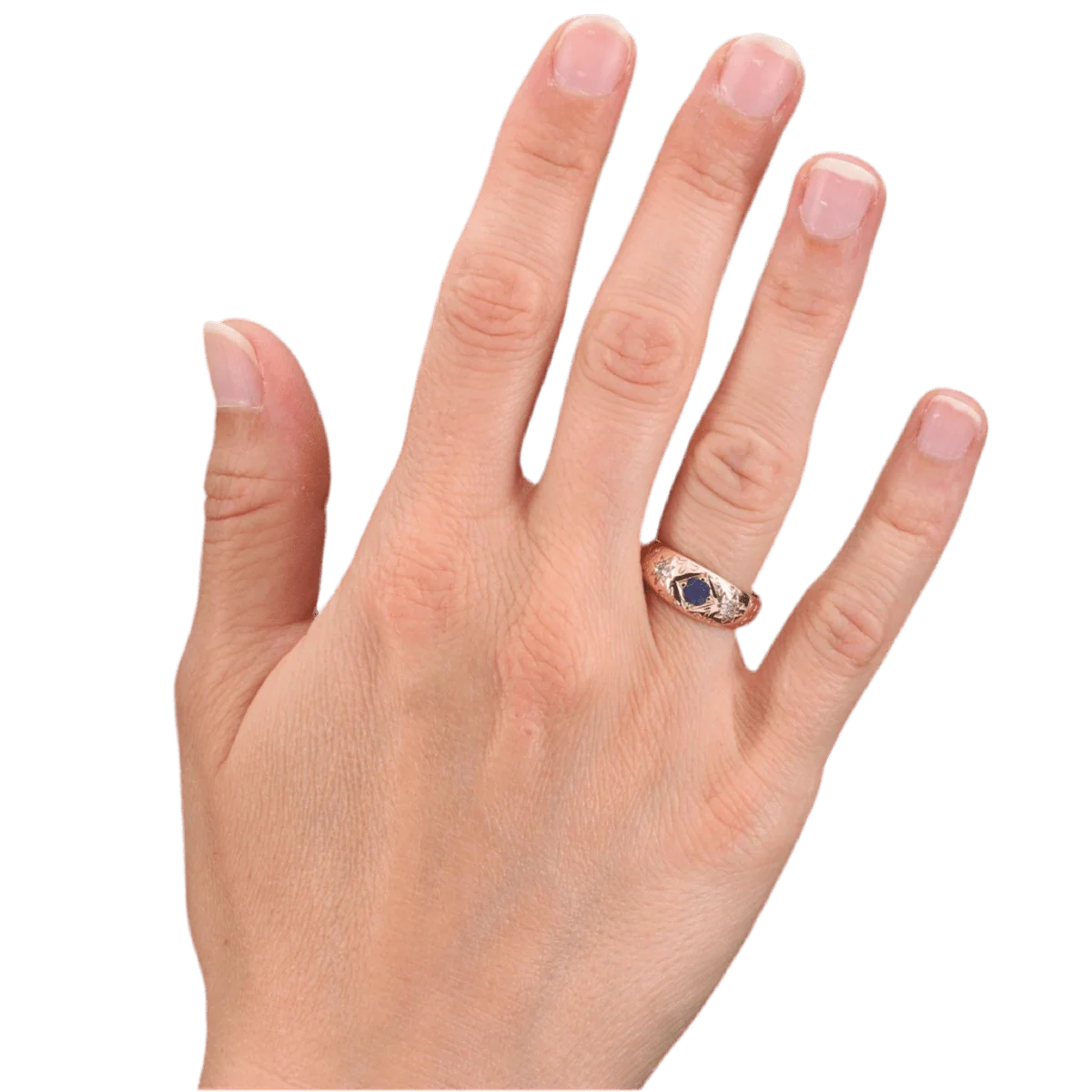 Bague Jonc en or rose, saphir et diamants - Image 2