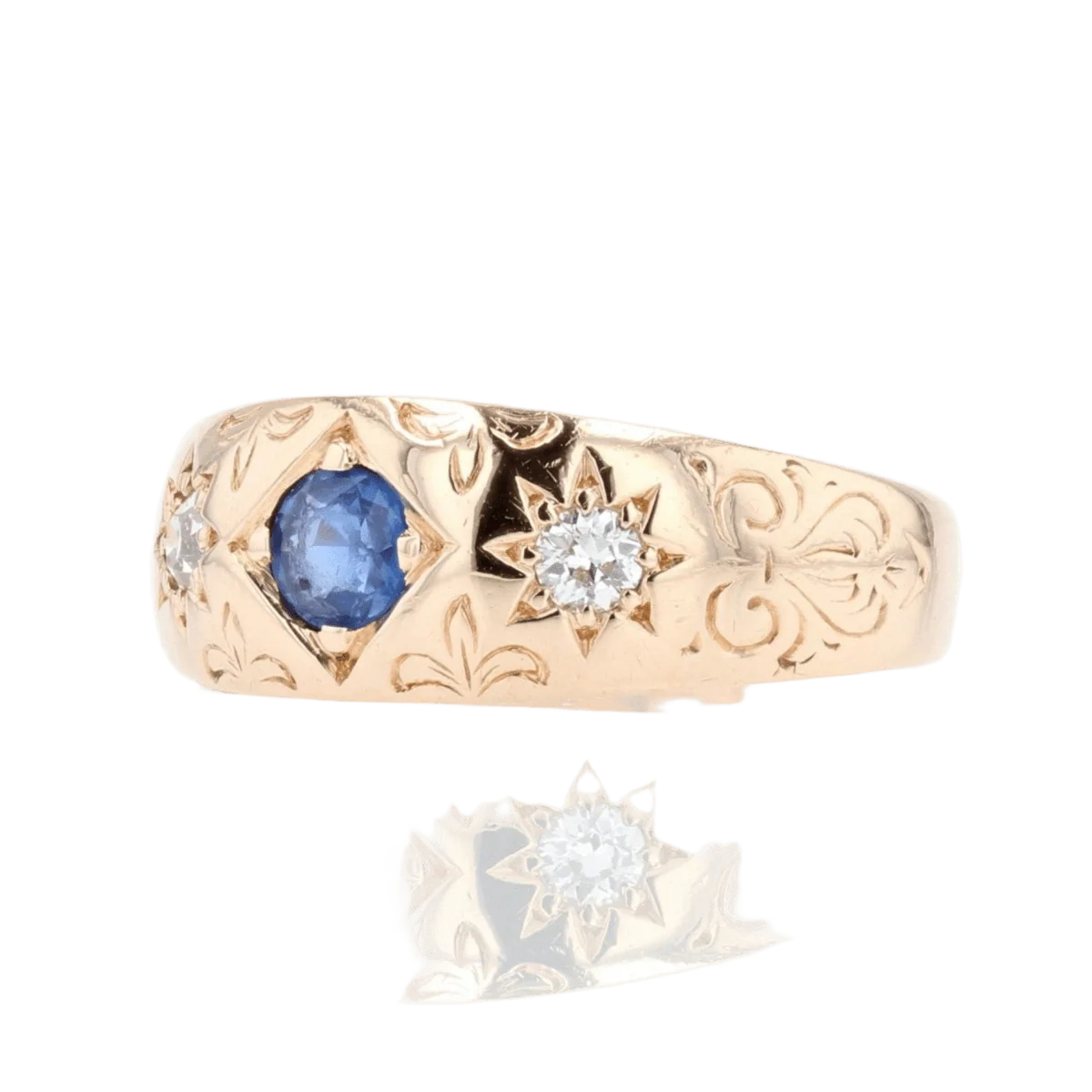 Bague Jonc en or rose, saphir et diamants - Image 3