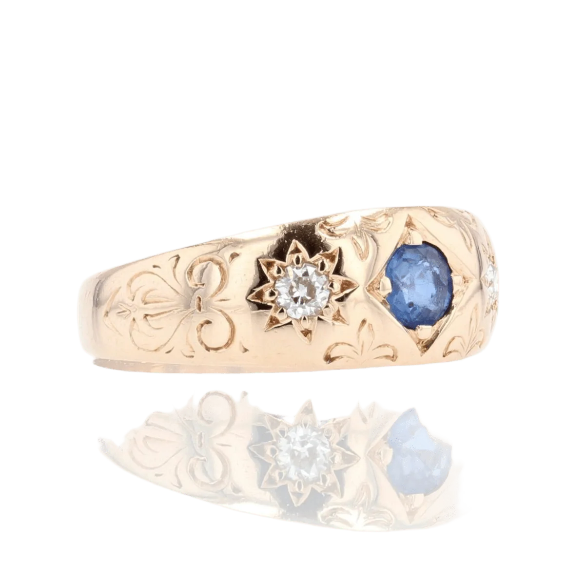 Bague Jonc en or rose, saphir et diamants - Image 5