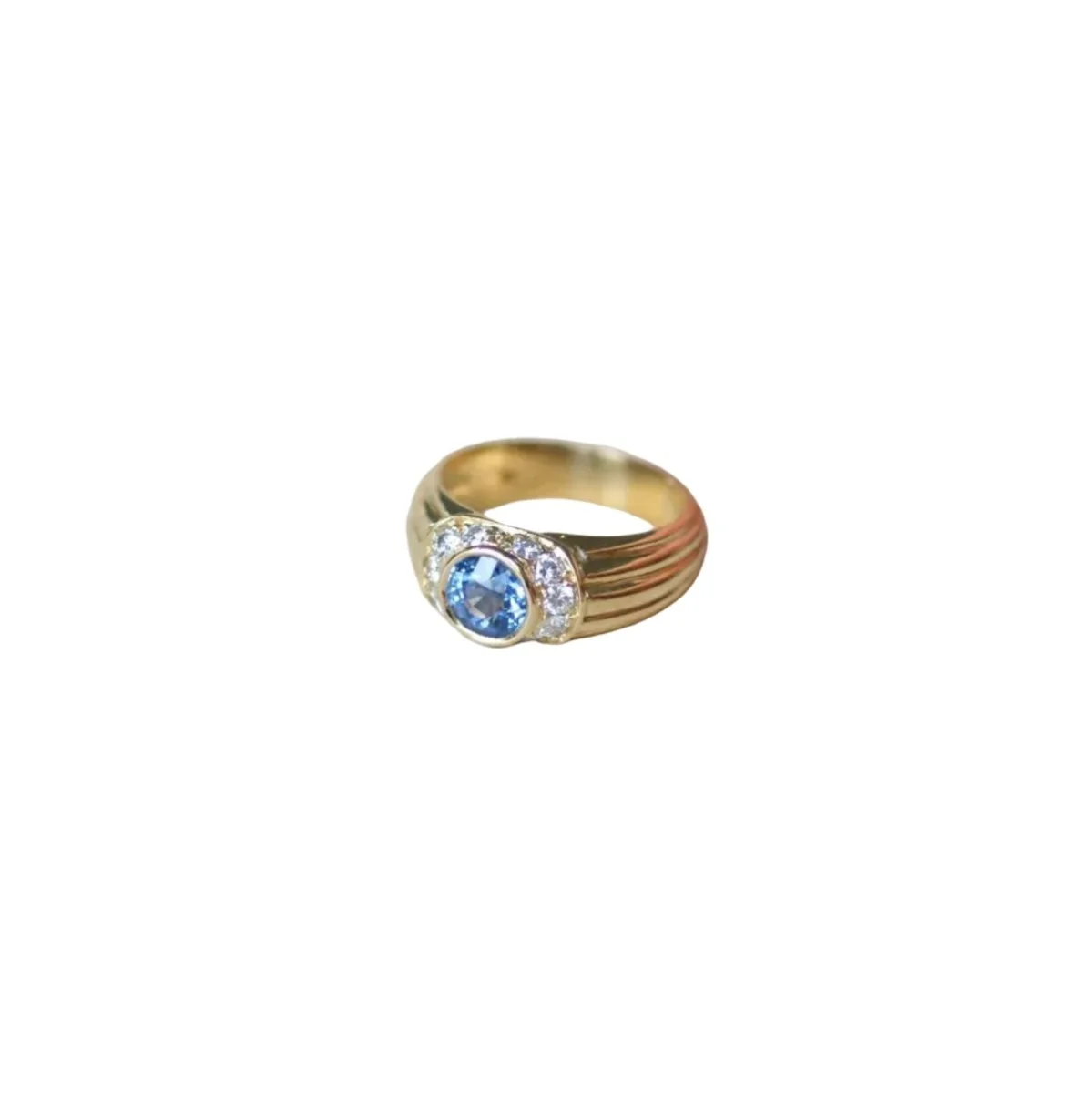 Bague jonc en or jaune, saphir, et diamants - Image 3