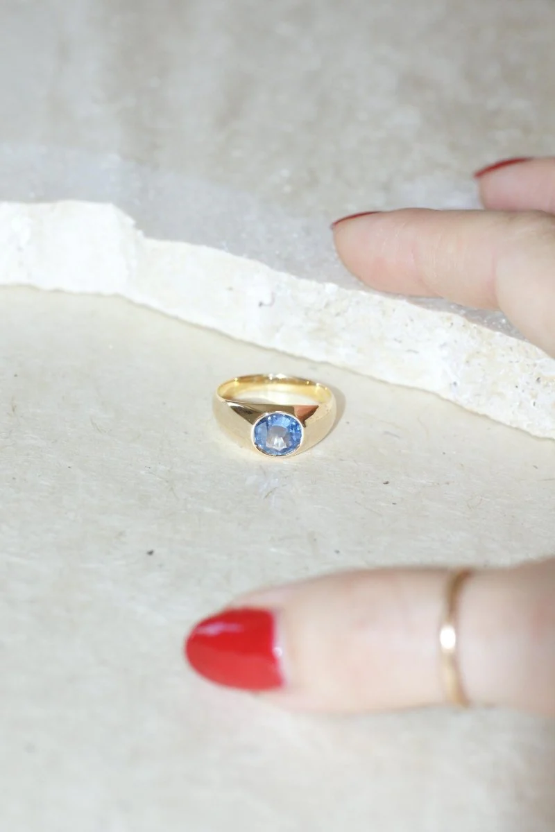 Bague Jonc Saphir de Ceylan 1,30 Cts sur Or Jaune - Image 10