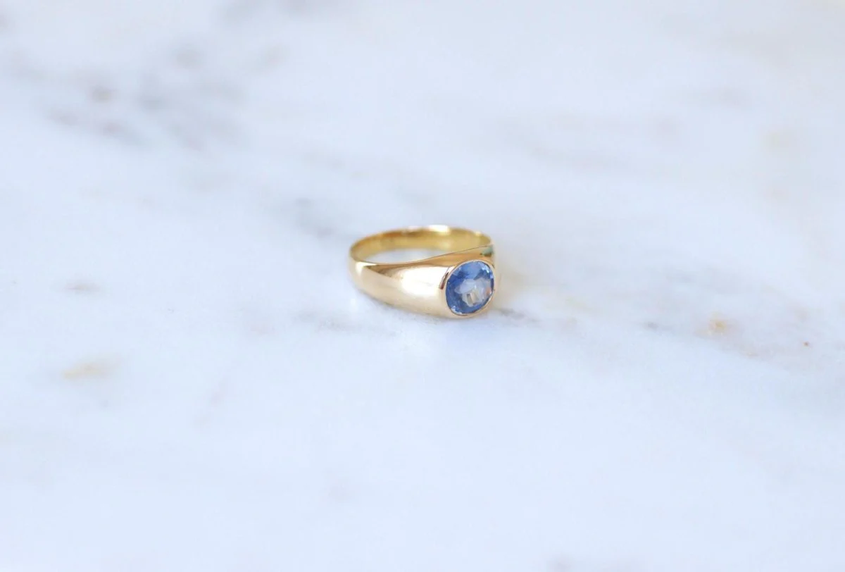 Bague Jonc Saphir de Ceylan 1,30 Cts sur Or Jaune - Image 5