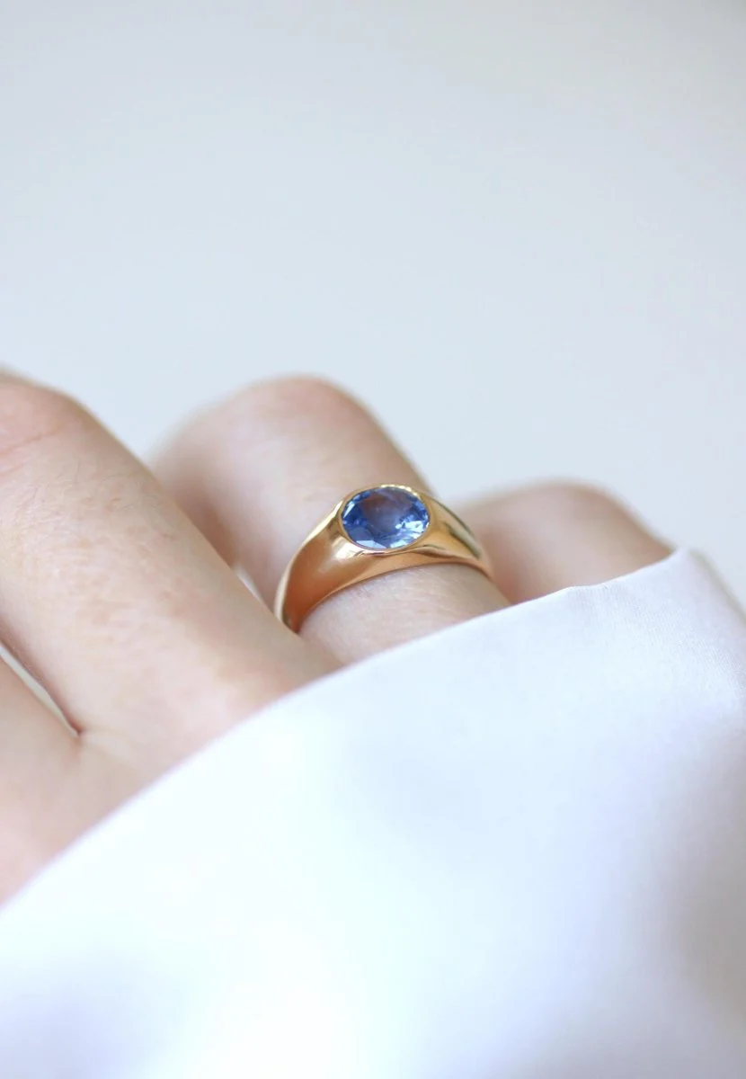 Bague Jonc Saphir de Ceylan 1,30 Cts sur Or Jaune - Image 6