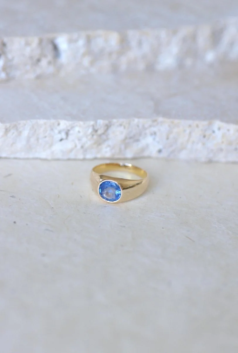 Bague Jonc Saphir de Ceylan 1,30 Cts sur Or Jaune - Image 7