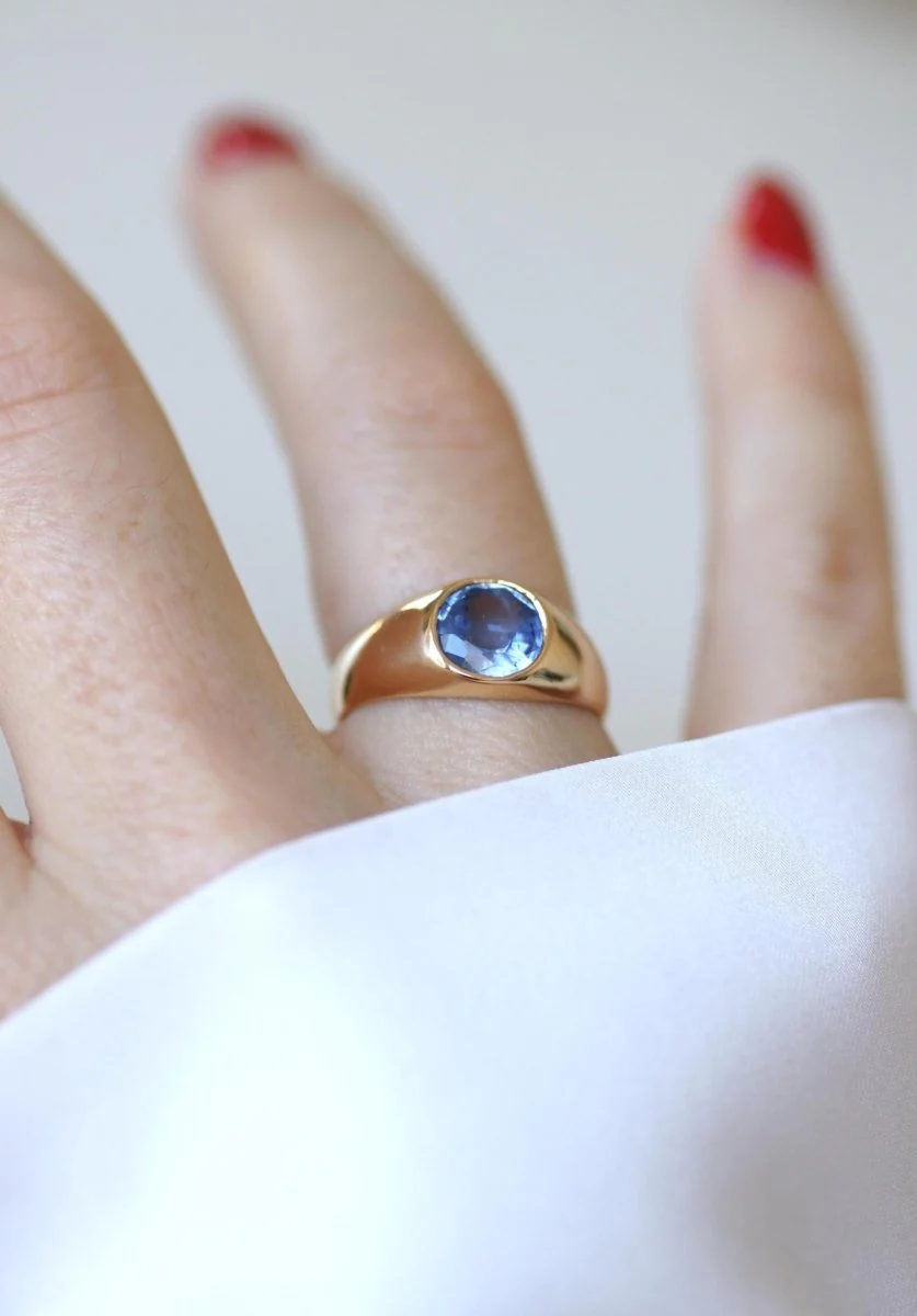 Bague Jonc Saphir de Ceylan 1,30 Cts sur Or Jaune - Image 8