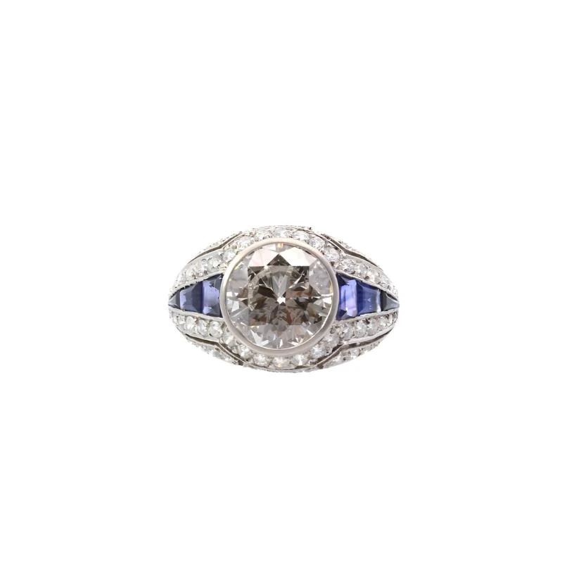 Bague Jonc en platine, saphirs et diamants