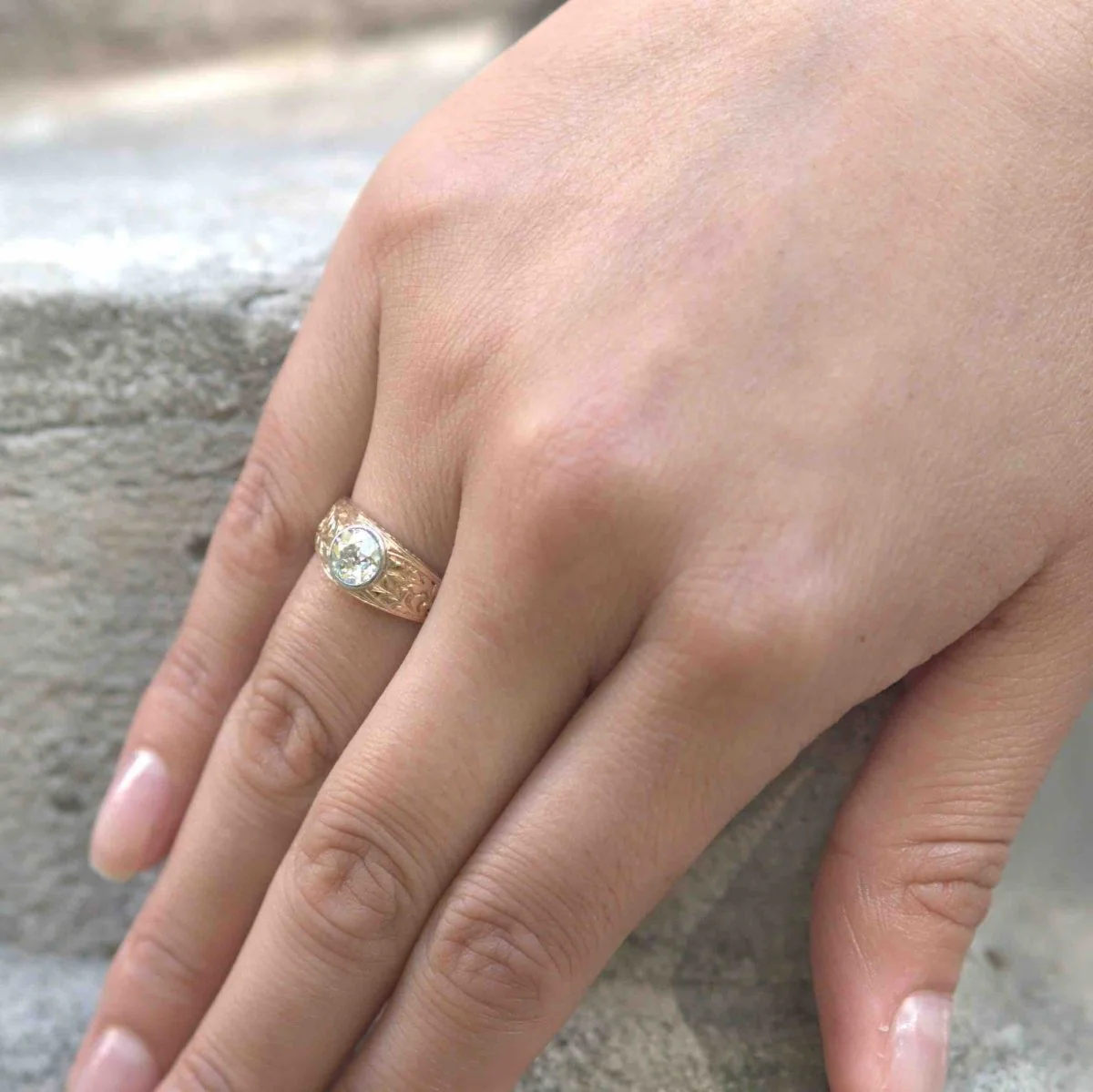 Bague Jonc en or rose, platine et diamant - Image 2