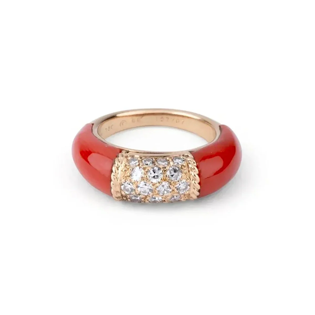 Bague Jonc VAN CLEEF & ARPELS "Philippine" en or jaune, corail et diamants
