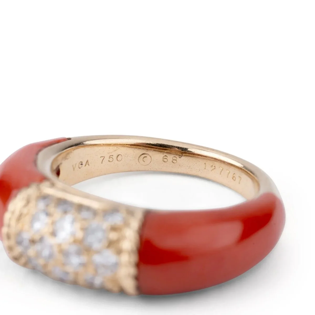 Bague Jonc VAN CLEEF & ARPELS "Philippine" en or jaune, corail et diamants - Image 7