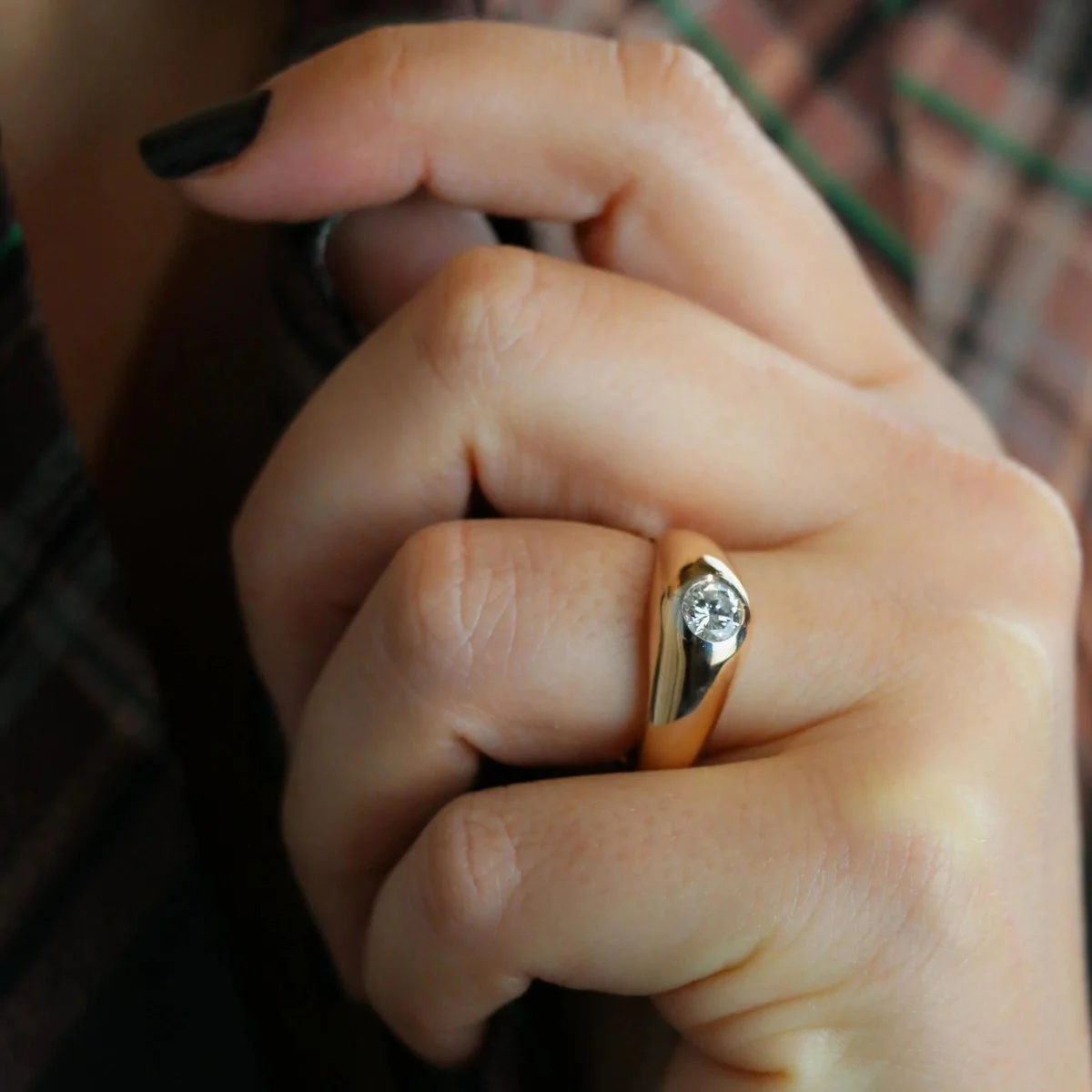 Bague jonc vintage or jaune diamant - Image 2