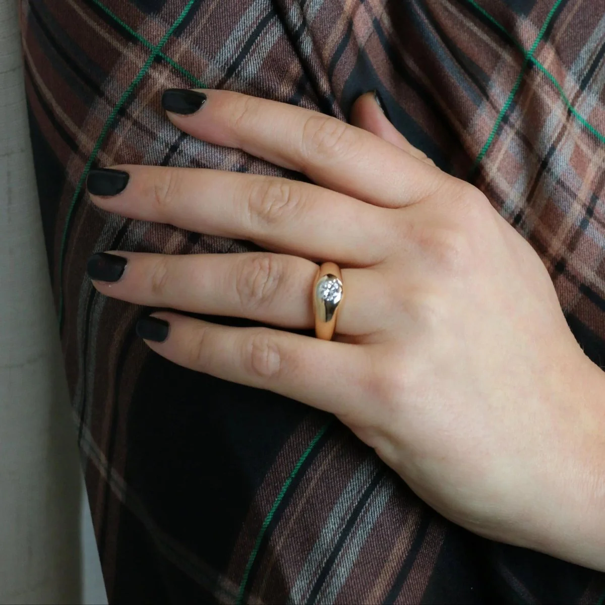 Bague jonc vintage or jaune diamant - Image 8