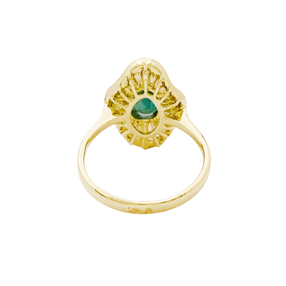 Bague Entourage en or jaune, émeraude et diamants - Image 4