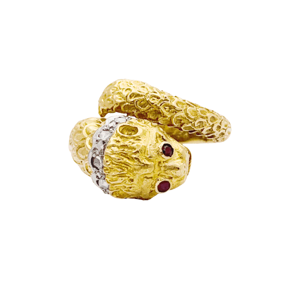 Bague LALAOUNIS "Animal Head" en or jaune, or blanc, rubis et diamants - Image 3
