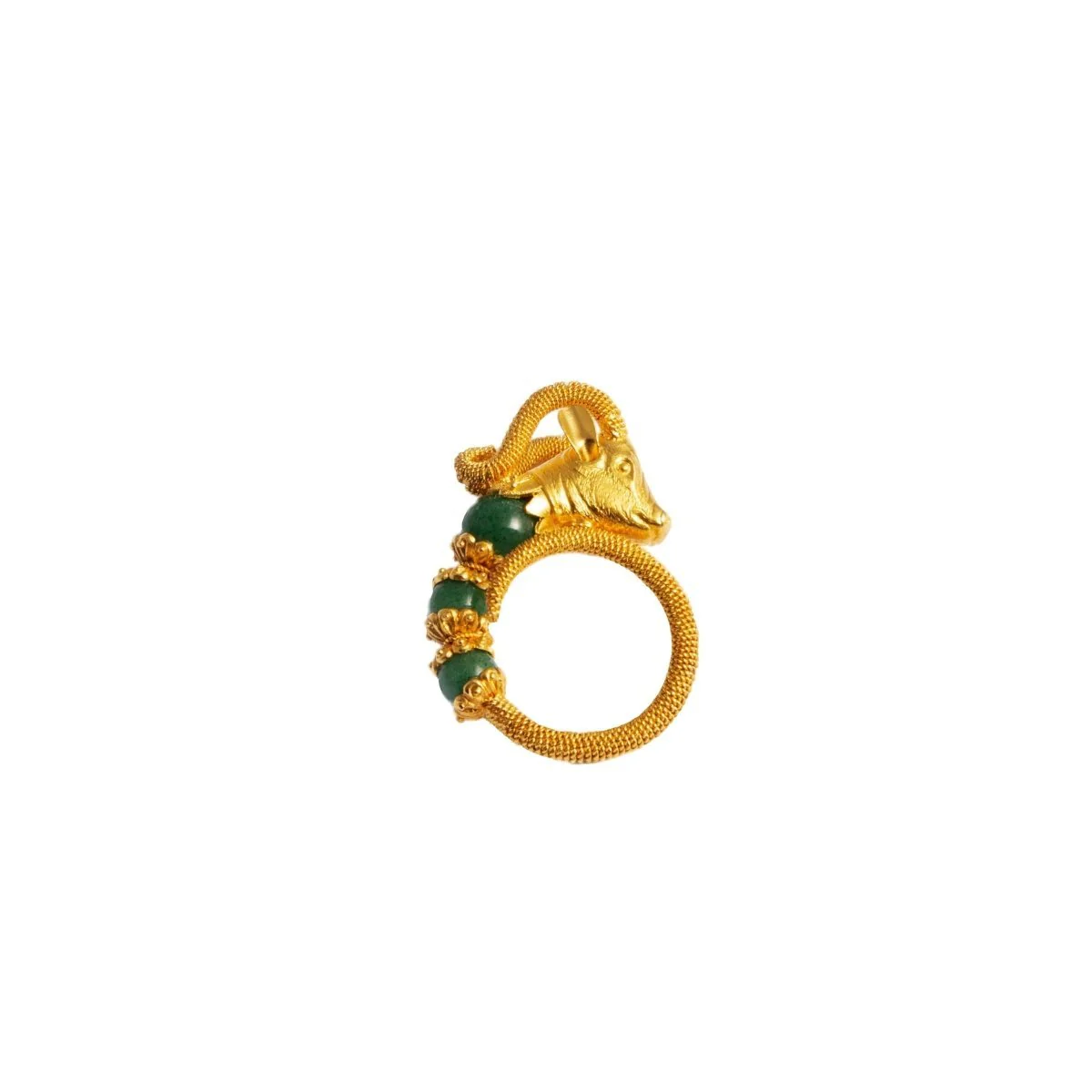 Bague LALAOUNIS "Tête de Bélier" en or jaune et chrysoprase