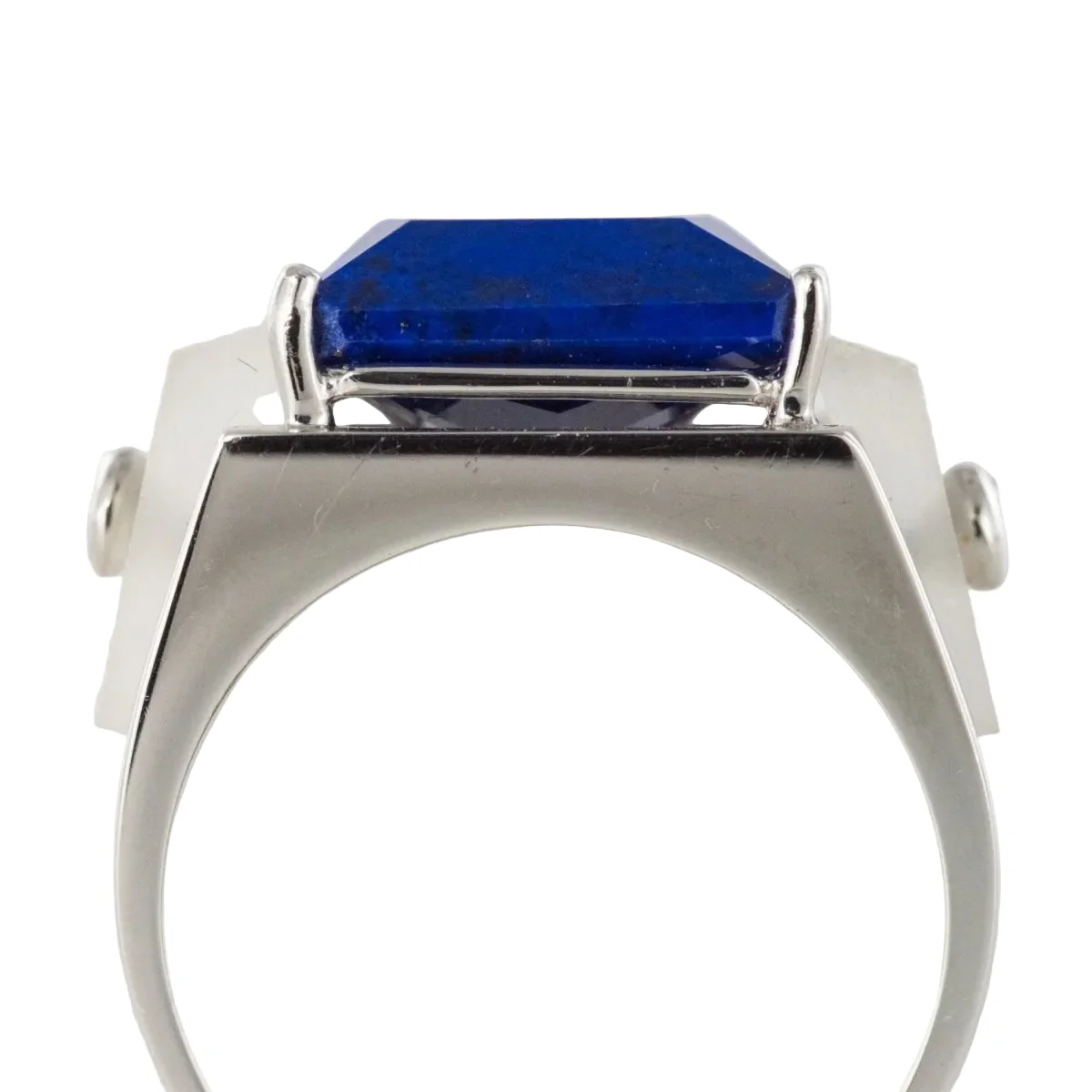 Bague Chevalière en or blanc, cristal de roche, lapis-lazuli et diamants - Image 4