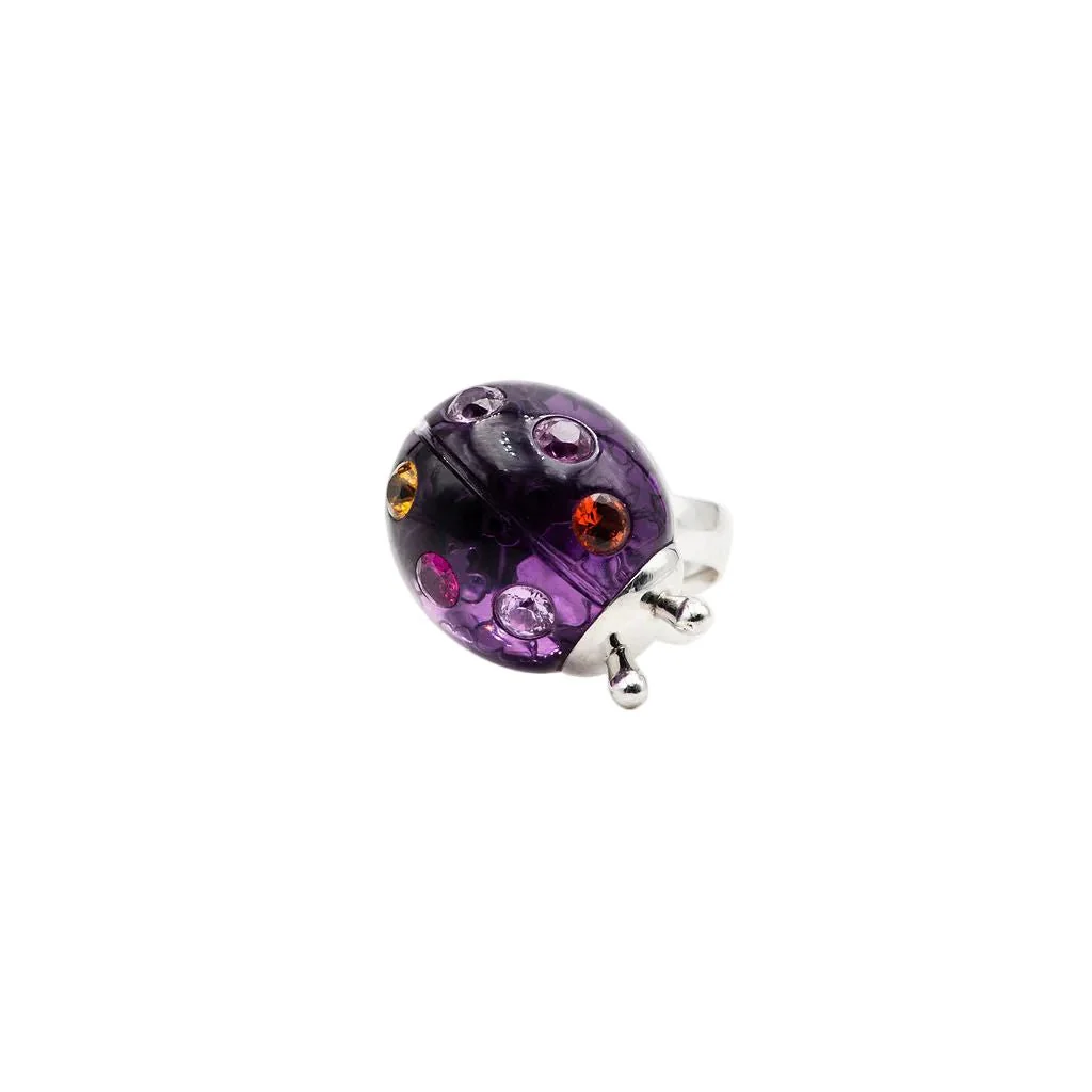 Bague LORENZ BÄUMER "Coccinelle" en or blanc, améthyste, citrine et saphirs - Image 4