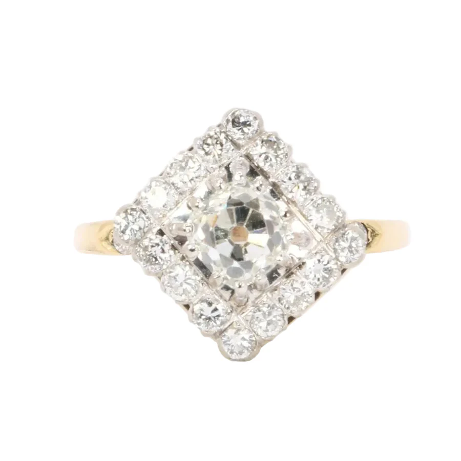 Bague Entourage en or jaune, platine et diamants