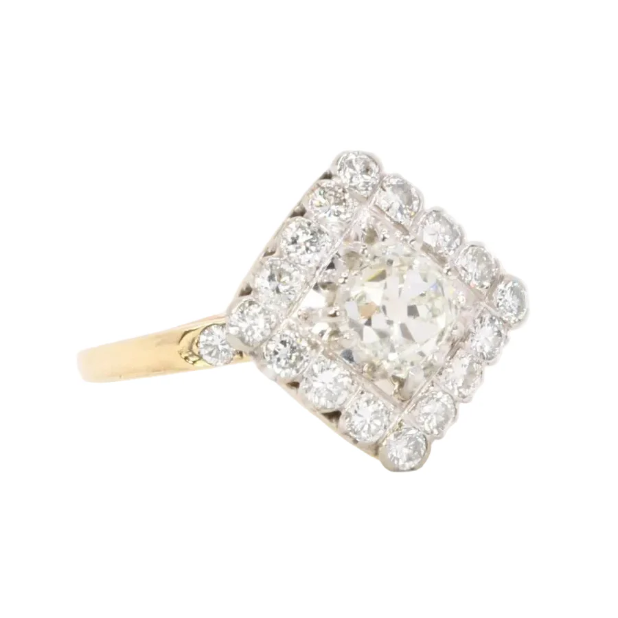 Bague Entourage en or jaune, platine et diamants - Image 5